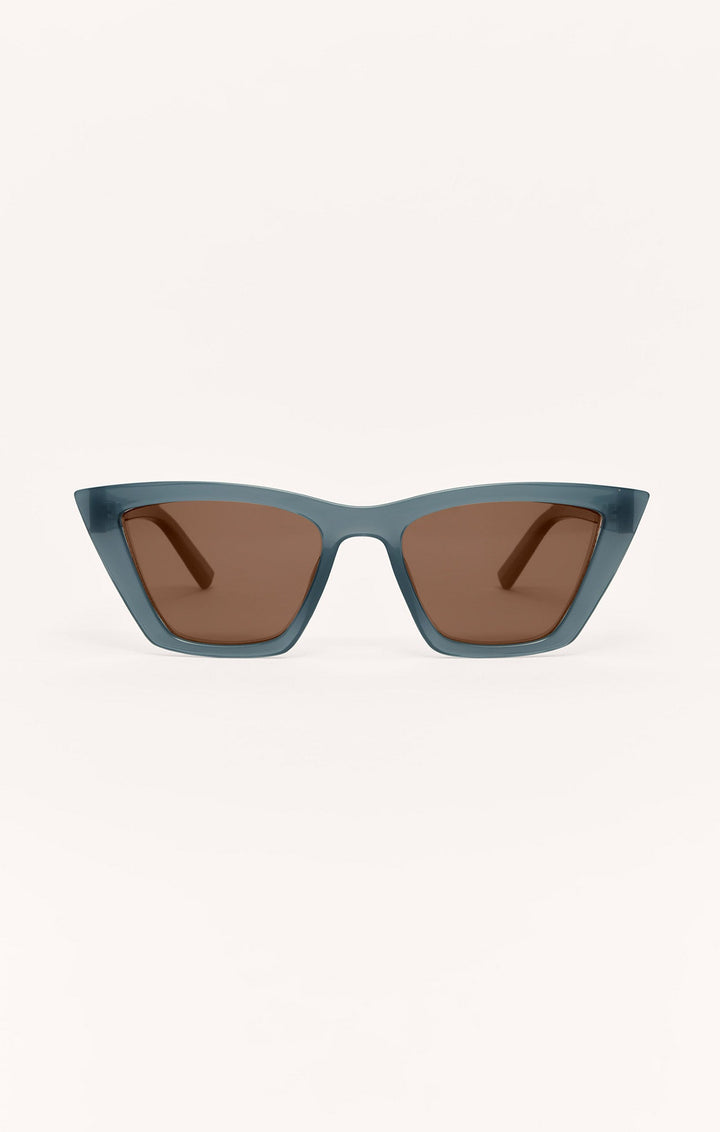 Z Supply Villa Carmel cat-eye sunglasses in slate blue frame with brown gradient polarized lenses