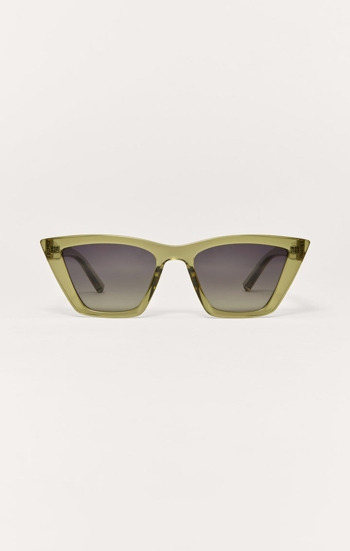 Z Supply Villa Carmel cat-eye sunglasses in transparent olive green with gradient gray polarized lenses