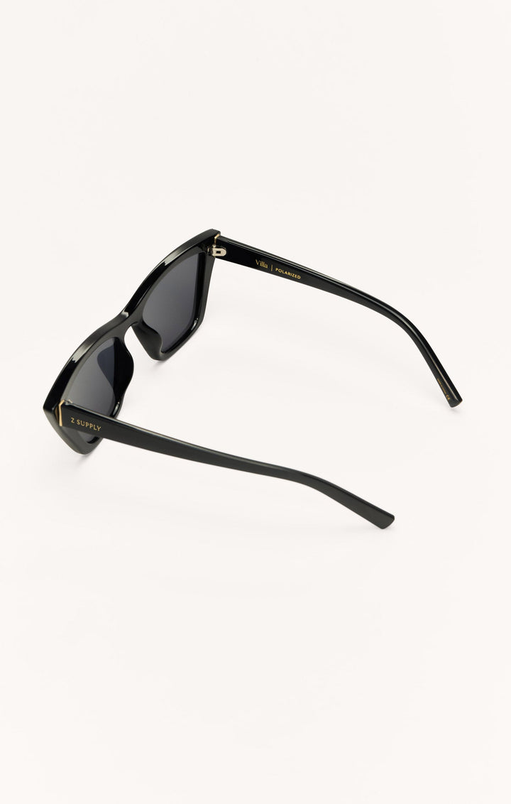 Z Supply Villa polarized sunglasses in glossy black with dark grey lenses, side view