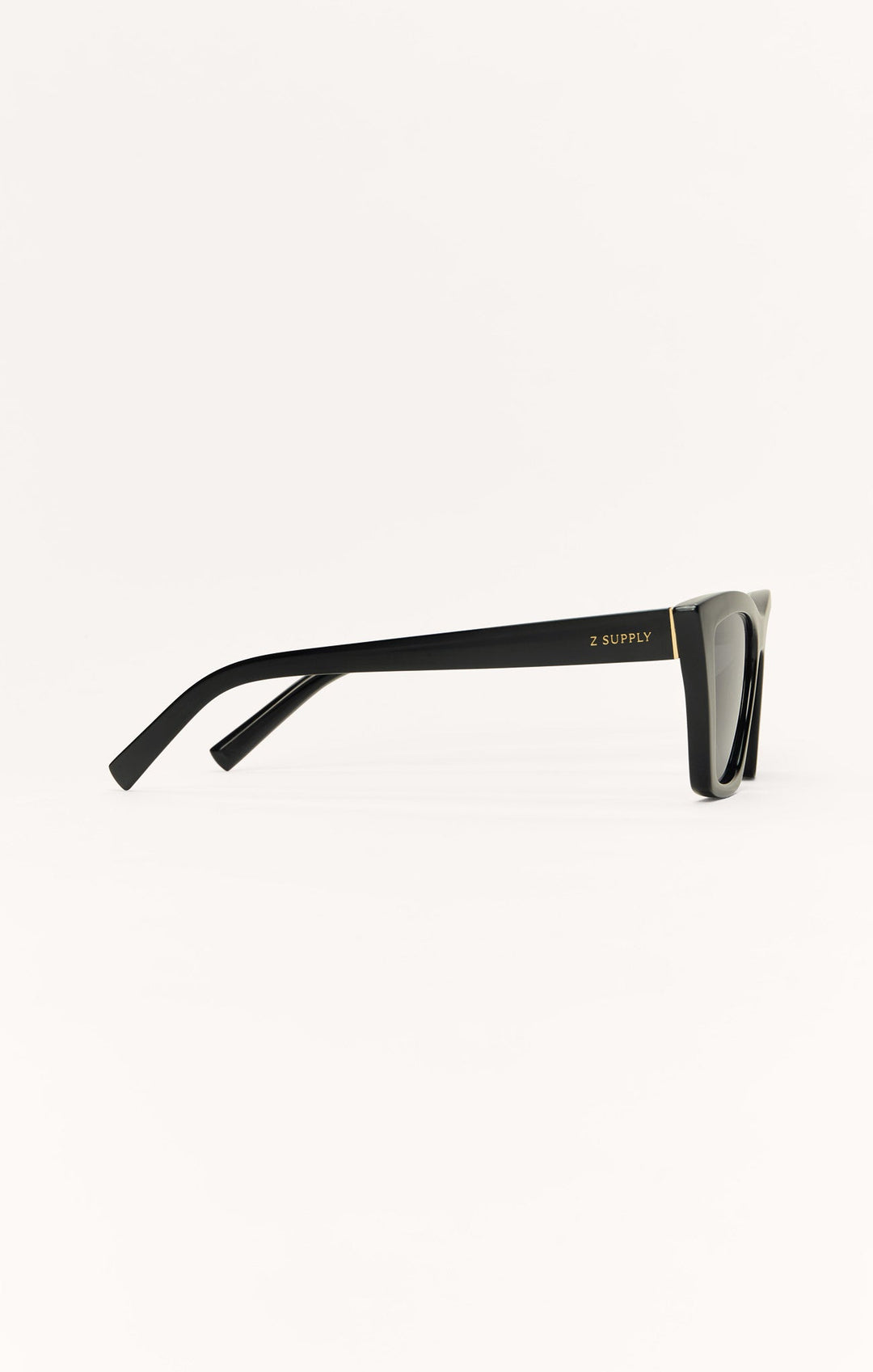 Z Supply Villa Carmel polarized sunglasses in black with gold hardware, side profile view