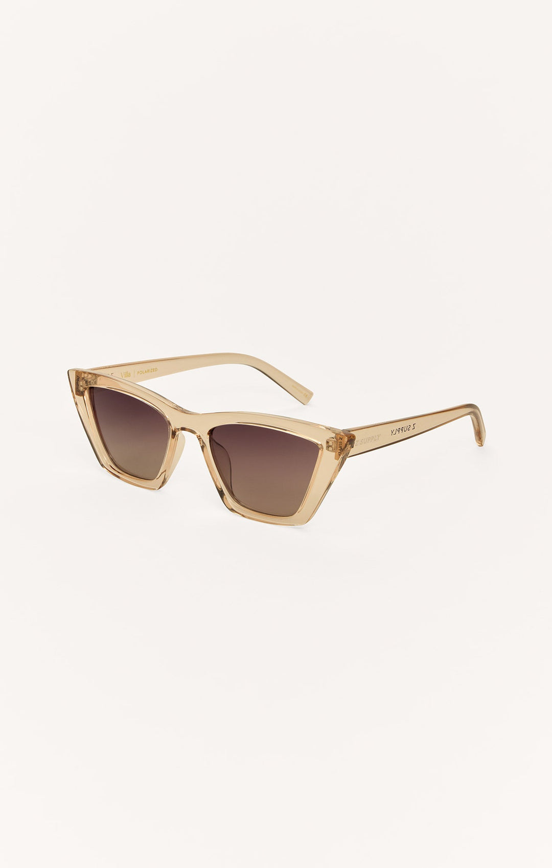 Z Supply Villa polarized cat-eye sunglasses in transparent champagne frame with brown gradient lenses