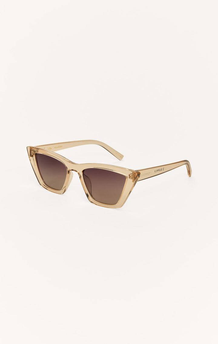 Z Supply Villa polarized cat-eye sunglasses in transparent champagne frame with brown gradient lenses