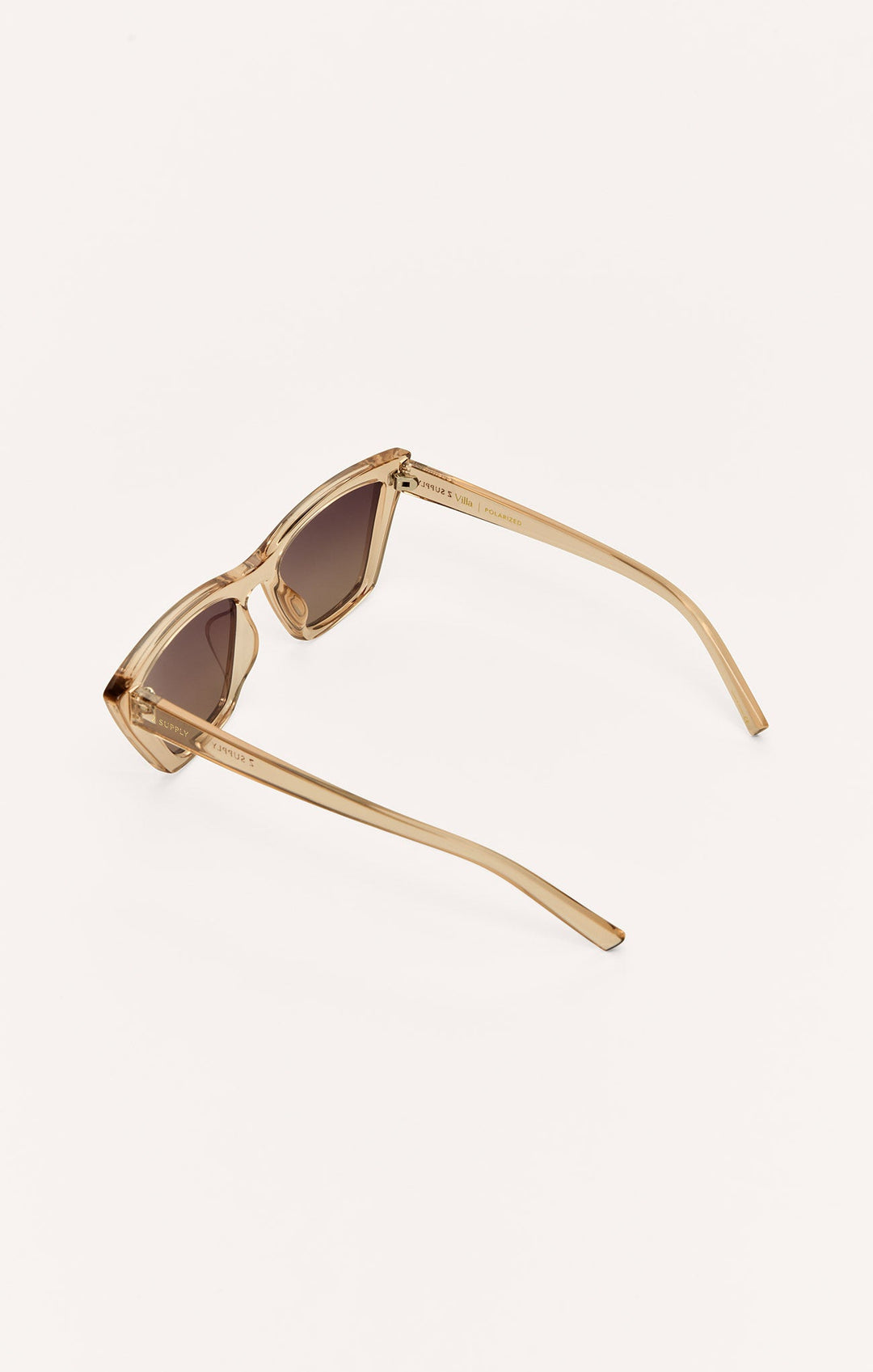 Z Supply Villa Polarized sunglasses in champagne transparent frame with brown gradient lenses, back angle view