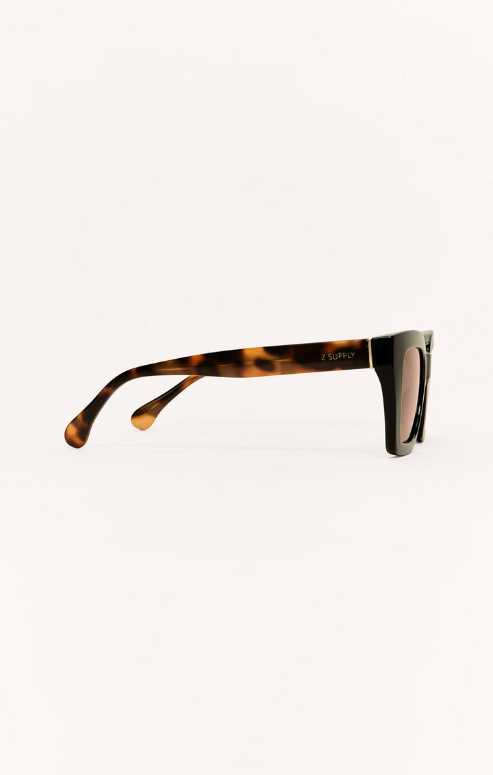 Z Supply Hideaway sunglasses side view showing dark tort frame with tortoiseshell temples