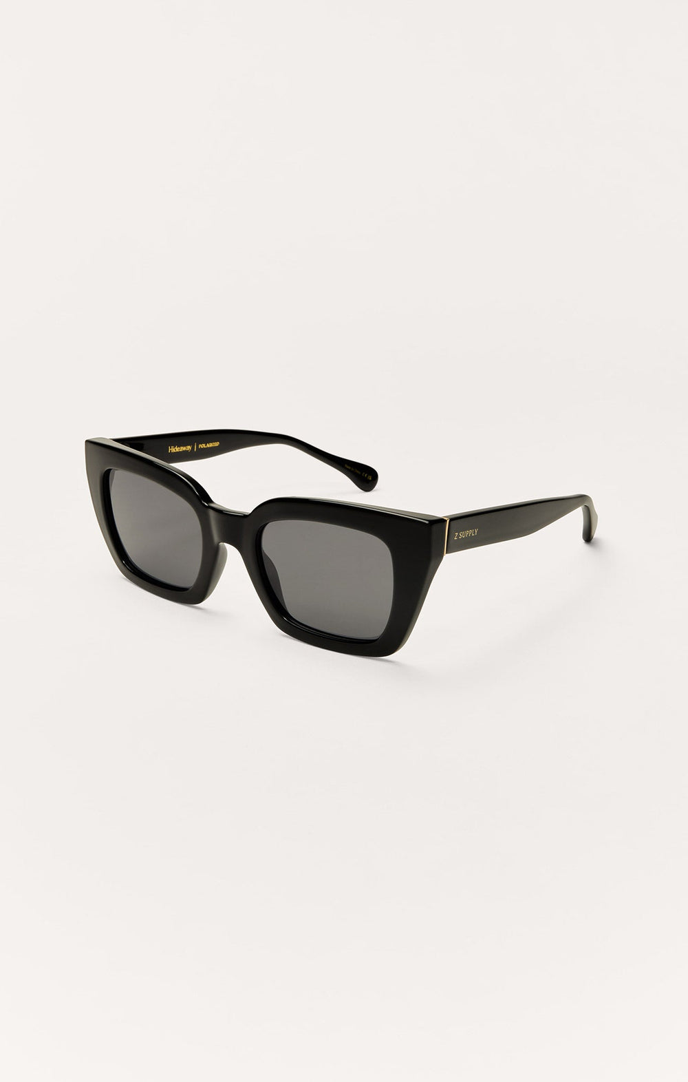 Z Supply Hideaway polarized sunglasses in polished black with dark grey lenses