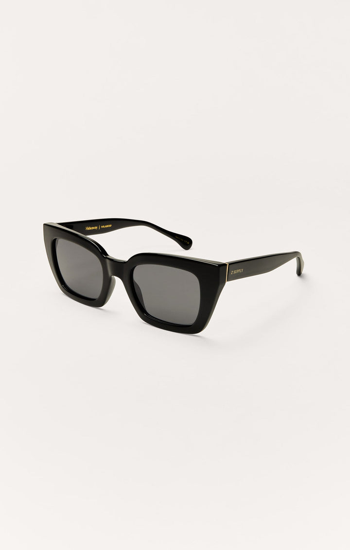 Z Supply Hideaway polarized sunglasses in polished black with dark grey lenses