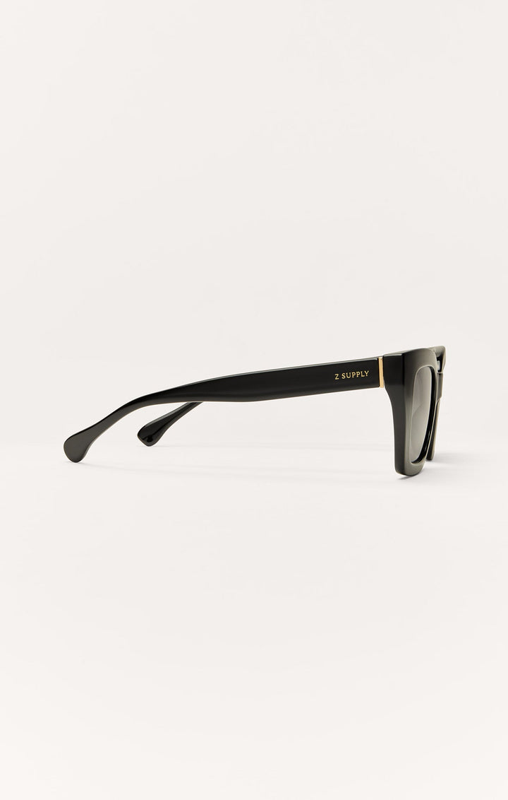 Z Supply Hideaway sunglasses in polished black with gold accent, side profile view