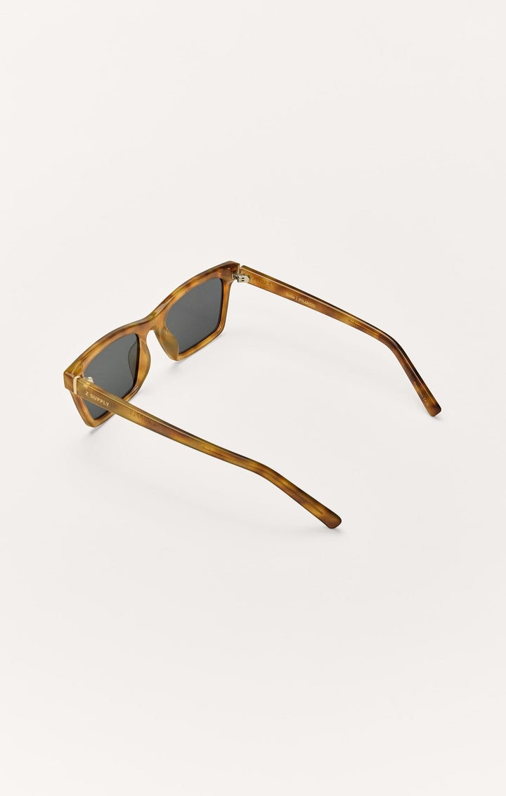 Z Supply Studio sunglasses in brown tortoise frame with dark grey polarized lenses, angled back view