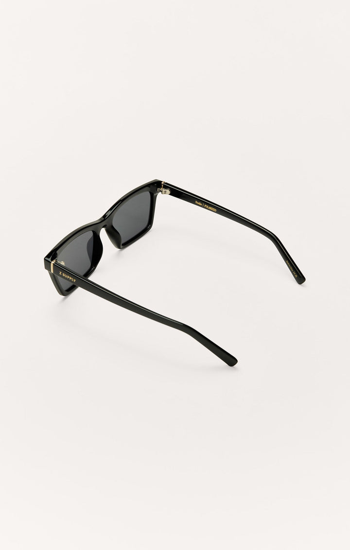 Z Supply Studio polarized sunglasses in polished black with dark grey lenses, side view