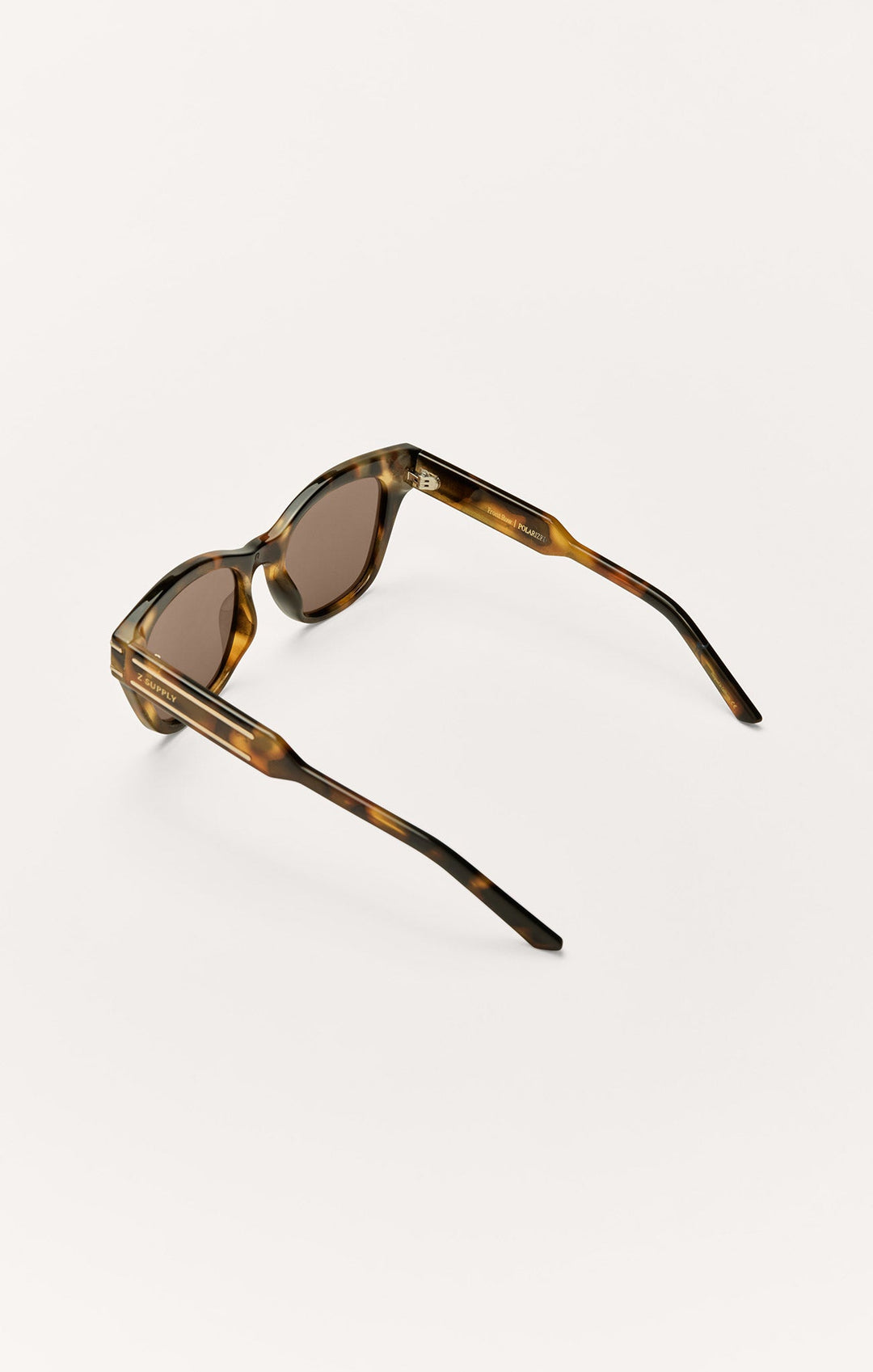 Z Supply Front Row sunglasses in brown tortoise frame with polarized brown lenses, rear angle view