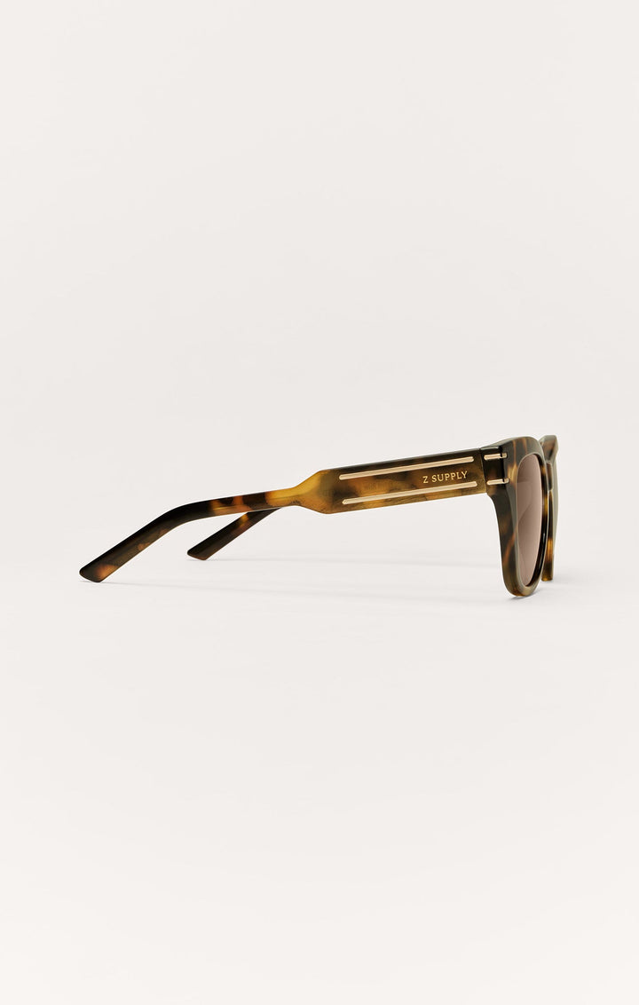 Z Supply Front Row sunglasses in brown tortoise with gold accent details, side view