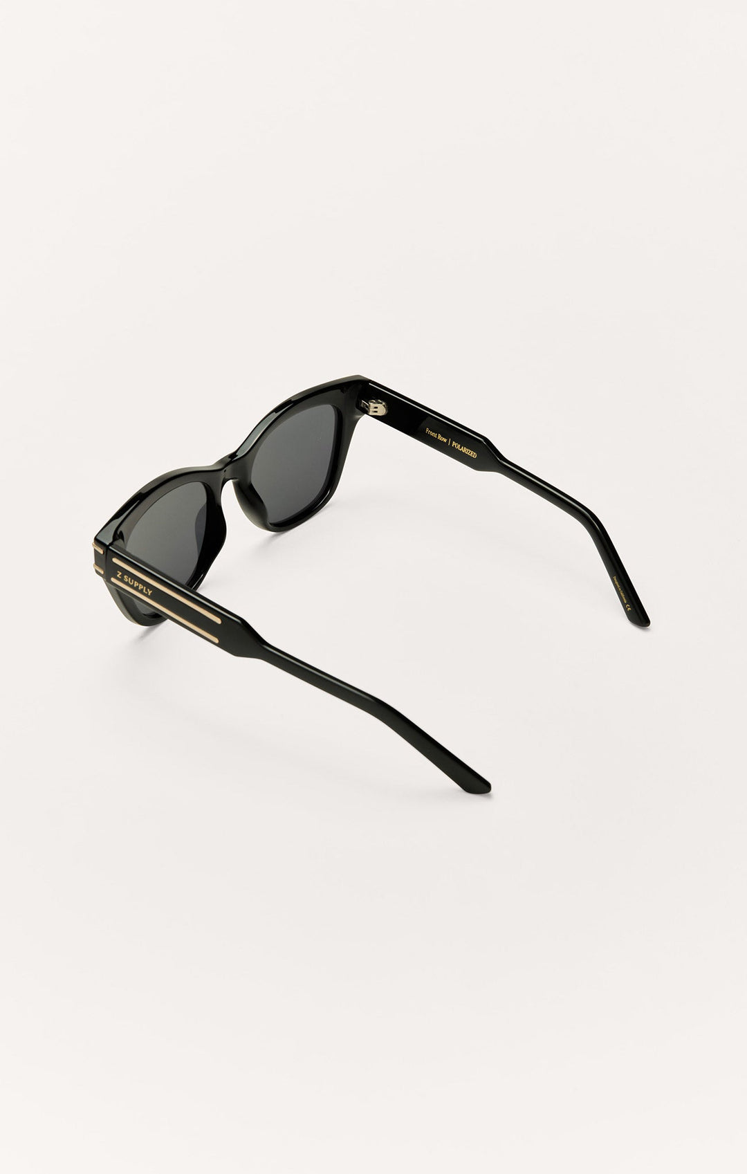 Z Supply Front Row polarized sunglasses in polished black with grey lenses, rear angle view