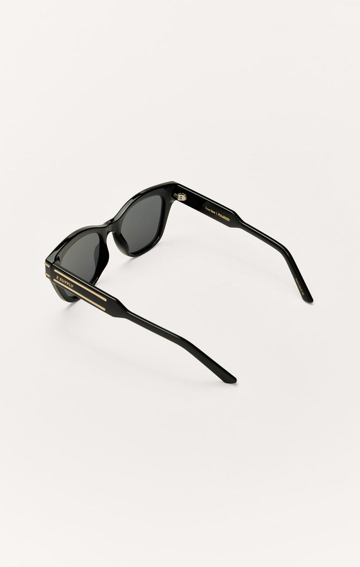 Z Supply Front Row polarized sunglasses in polished black with grey lenses, rear angle view