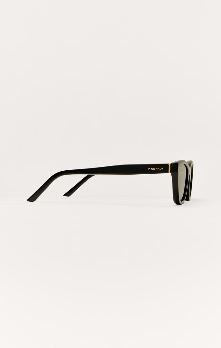 Z Supply Midnite sunglasses in polished black with gold accent, side profile view