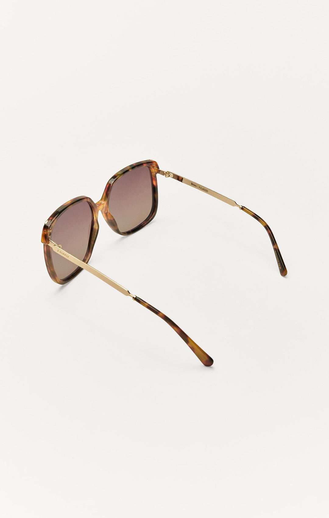 Z Supply Riviera polarized sunglasses in brown tortoise with gold temples, rear angle view