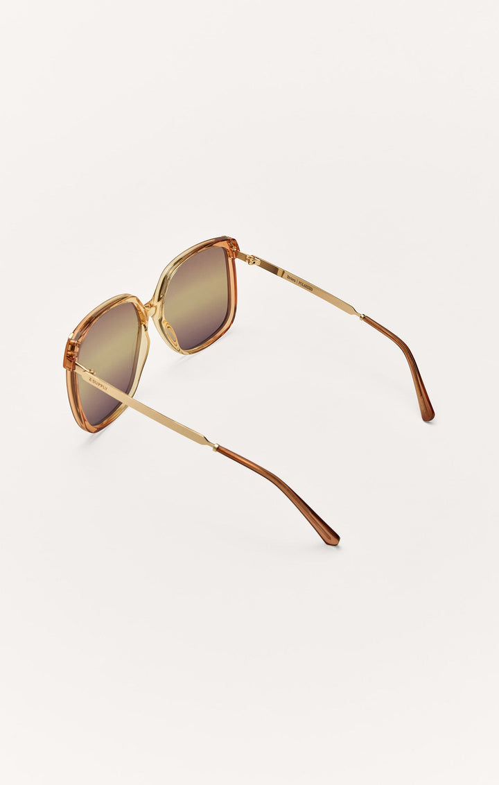 Z Supply Riviera sunglasses in brown tortoise with gold metal temples, rear angled view