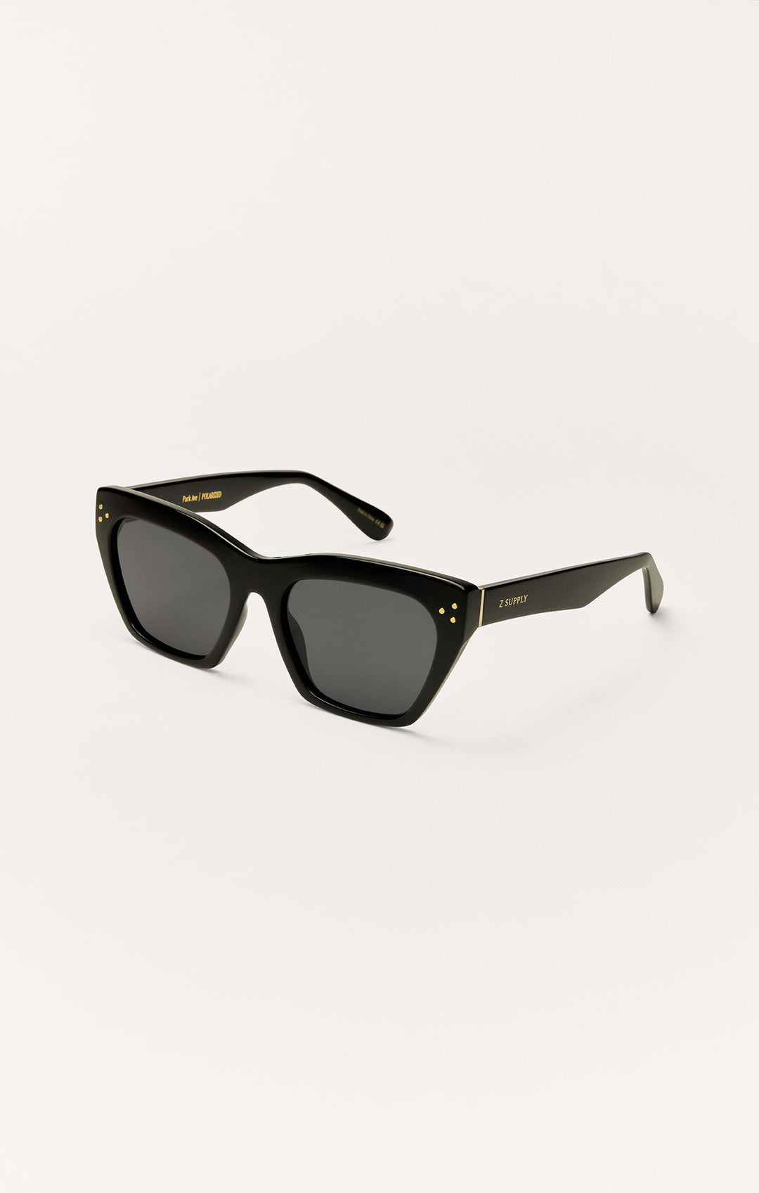 Z Supply Park Ave polarized sunglasses in polished black with grey lenses, cat-eye style