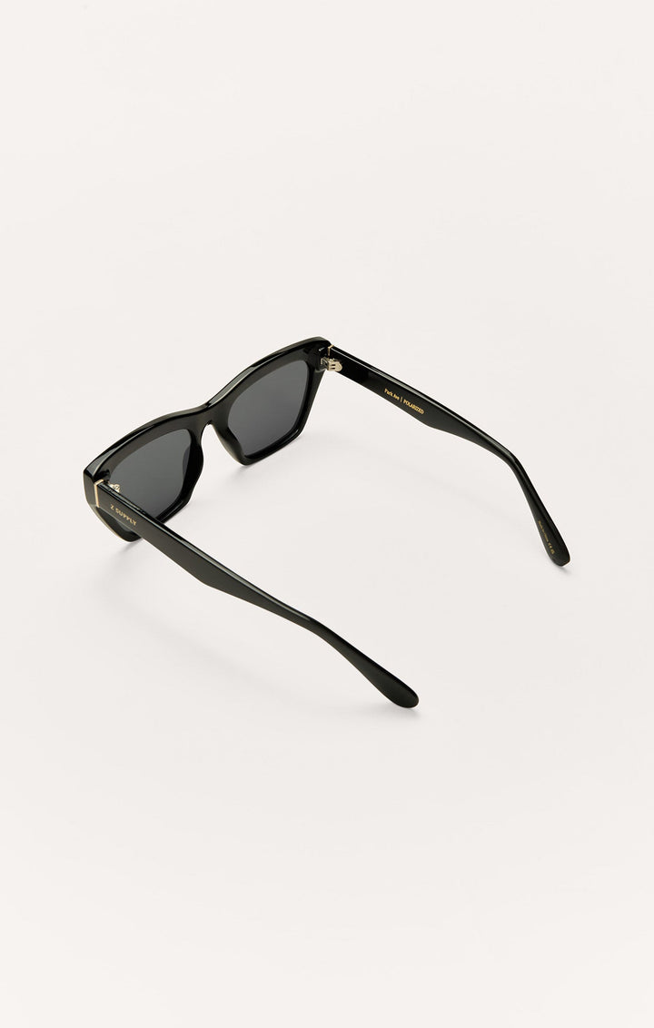 Z Supply Park Ave polarized sunglasses in polished black with grey lenses, rear angle view