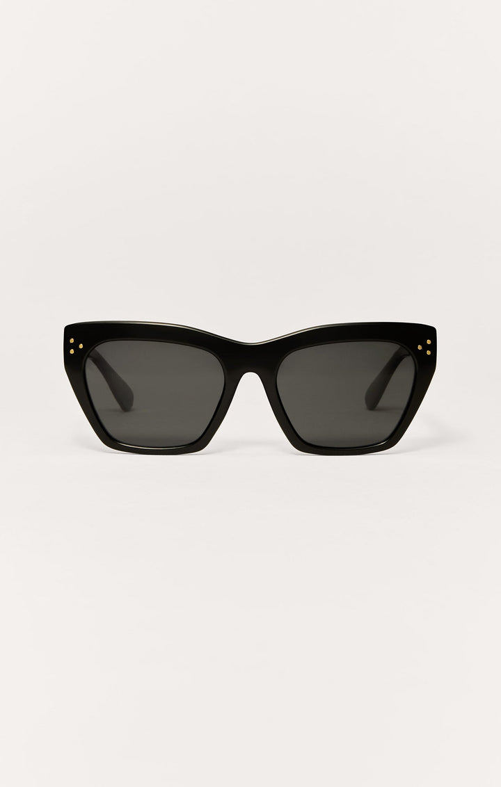 Z Supply Park Ave sunglasses in polished black cat-eye frame with grey polarized lenses