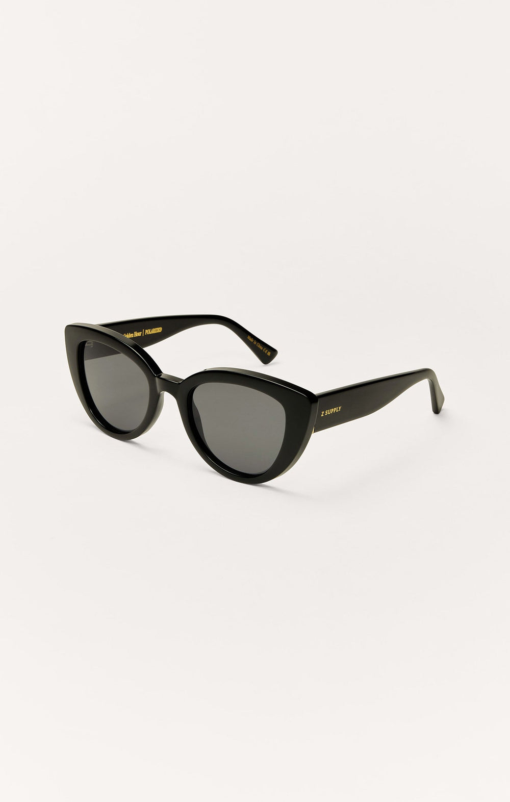 Z Supply Golden Hour cat-eye sunglasses in polished black with grey polarized lenses