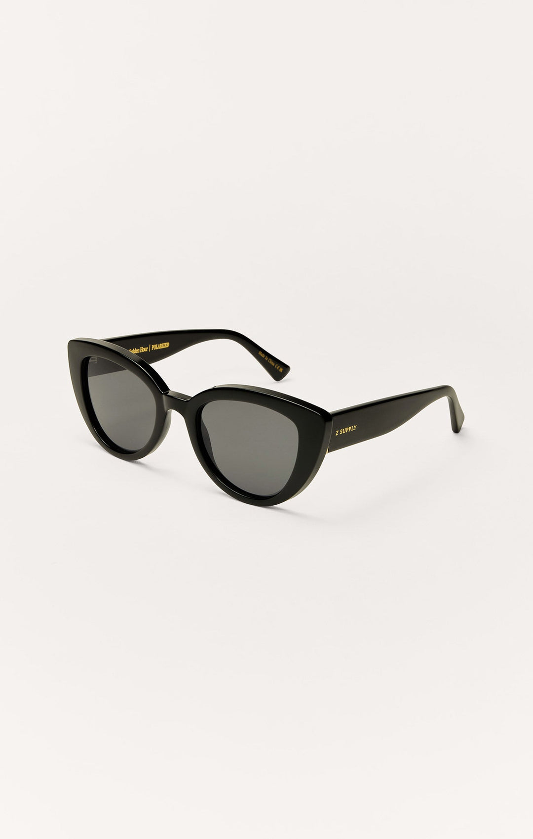 Z Supply Golden Hour cat-eye sunglasses in polished black with grey polarized lenses