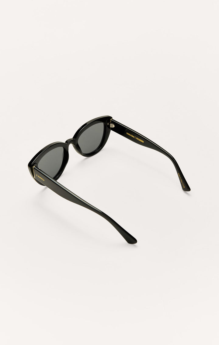 Z Supply Golden Hour sunglasses in polished black with grey polarized lenses, rear angle view