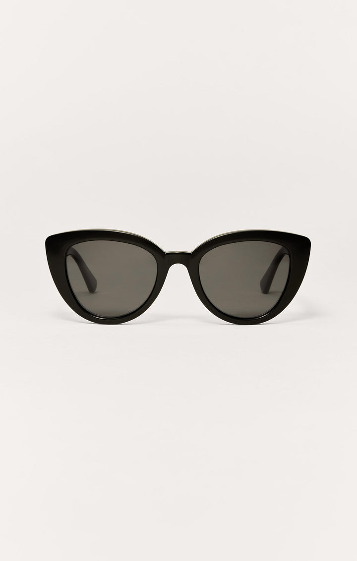 Z Supply Golden Hour cat-eye sunglasses in polished black frame with grey polarized lenses