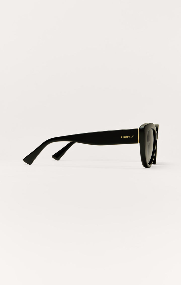 Z Supply Golden Hour sunglasses in polished black with grey polarized lenses, side profile view