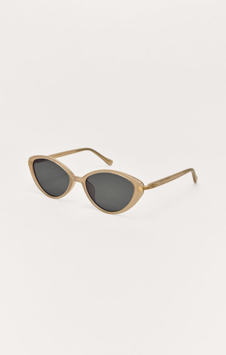 Z Supply Palermo sunglasses in beige cat-eye frame with dark grey lenses and gold accents