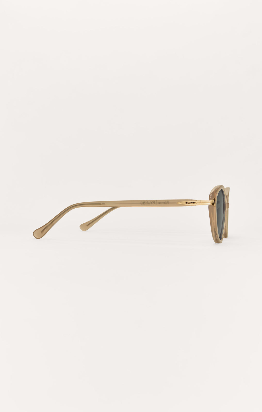 Z Supply Palermo Palermo sunglasses side view in translucent beige with gold accents