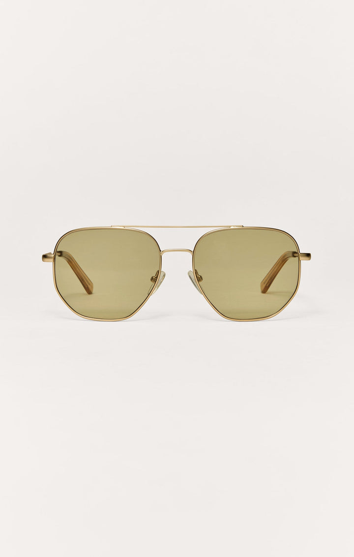 Z Supply Highway aviator sunglasses with gold metal frame and green polarized lenses
