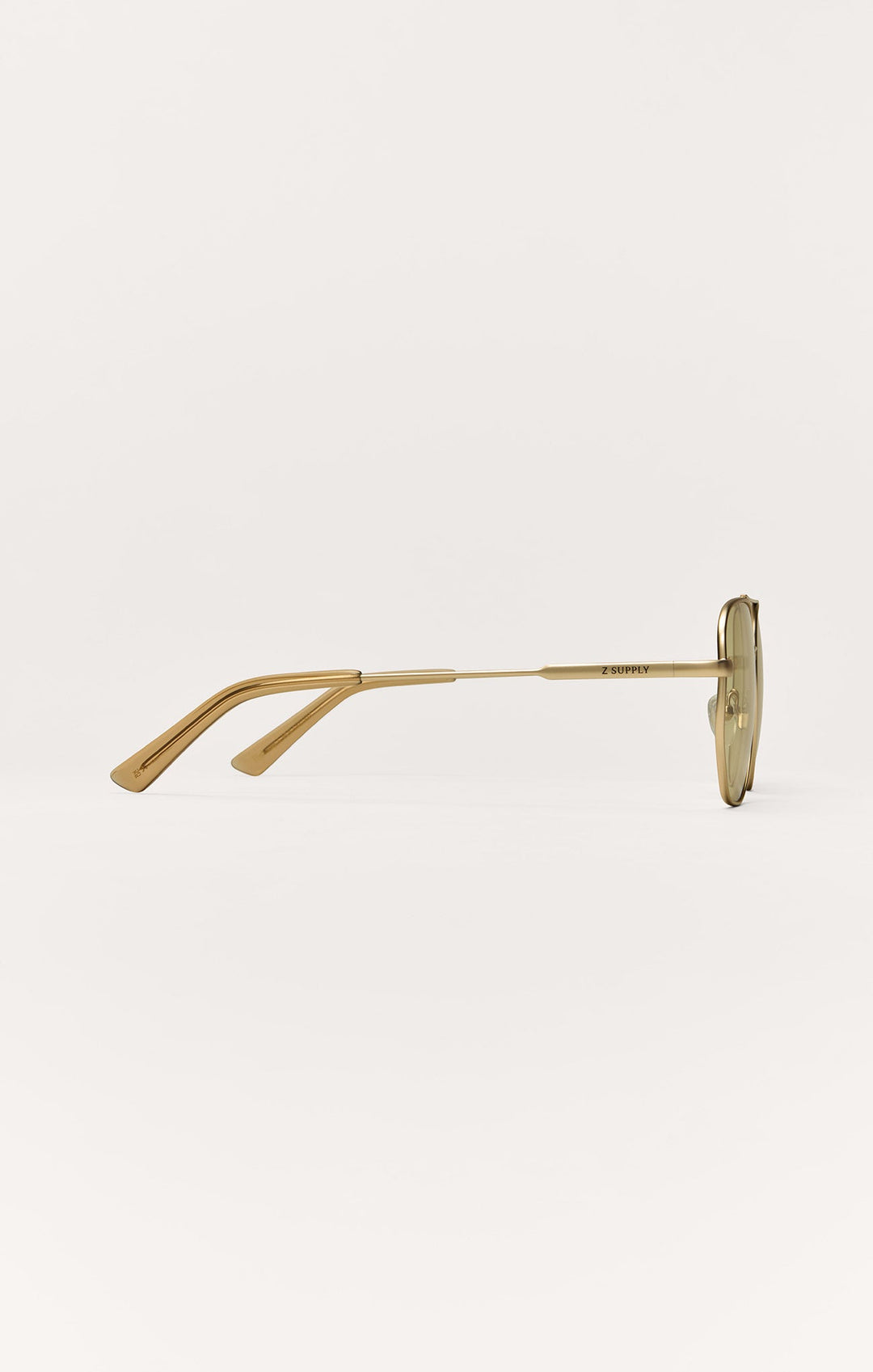 Z Supply Highway Gold Grey Polarized aviator sunglasses shown from side profile view