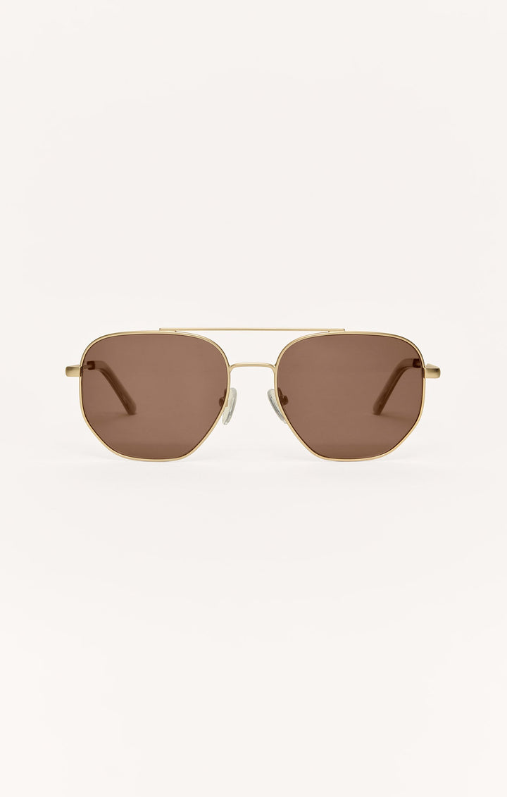 Z Supply Highway sunglasses with satin gold metal frame and brown polarized lenses