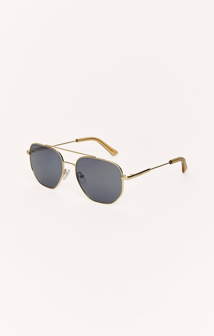 Z Supply Highway aviator sunglasses with gold metal frame and grey polarized lenses