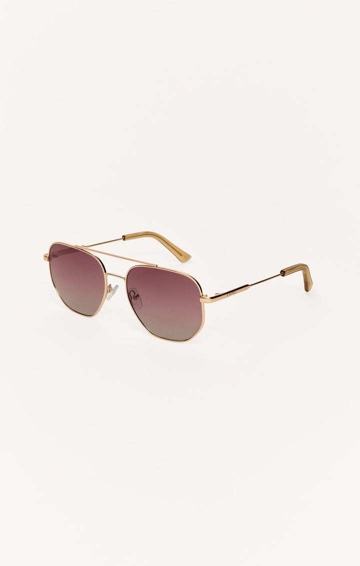 Z Supply Highway aviator sunglasses in satin gold frame with brown gradient polarized lenses
