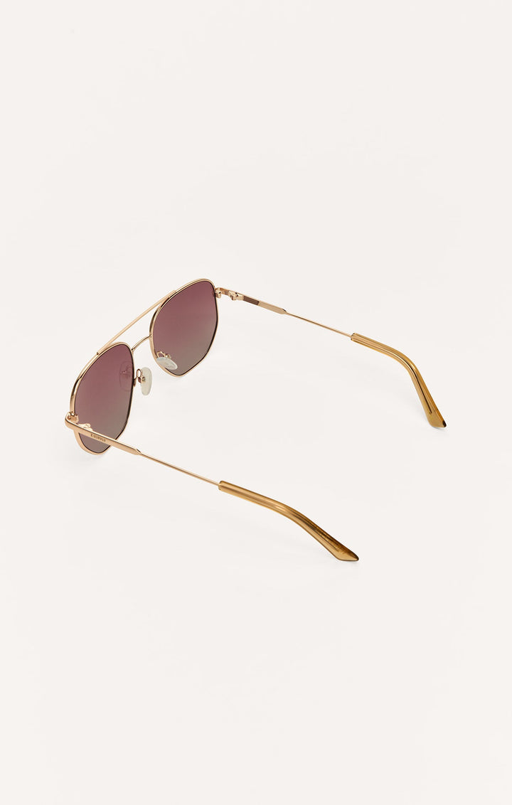 Z Supply Highway sunglasses in satin gold frame with brown polarized lenses, angled view