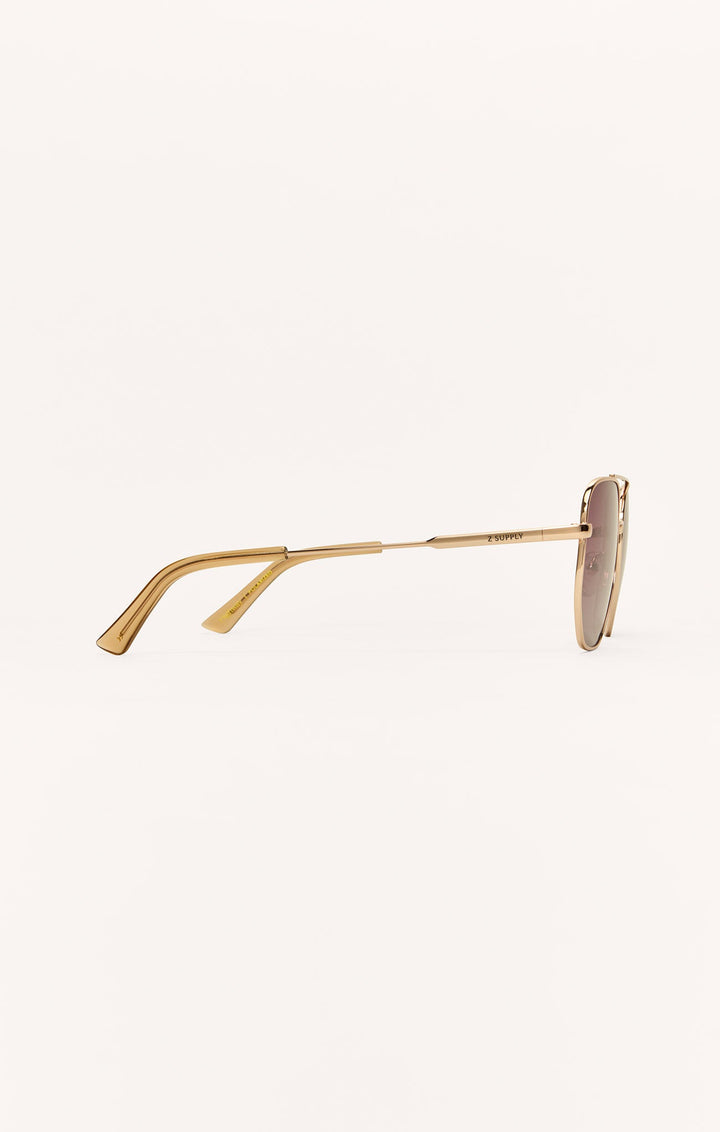 Z Supply Highway Gold aviator sunglasses with grey polarized lenses, side profile view