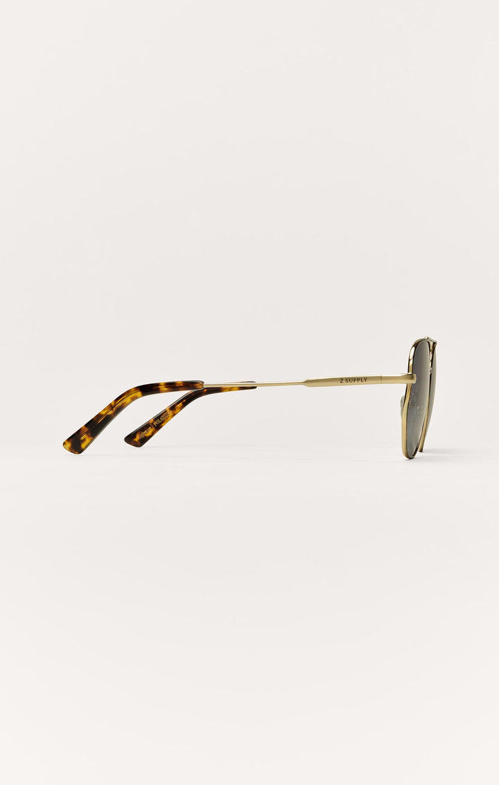 Z Supply Highway Gold Grey Polarized sunglasses side profile view showing tortoise temples