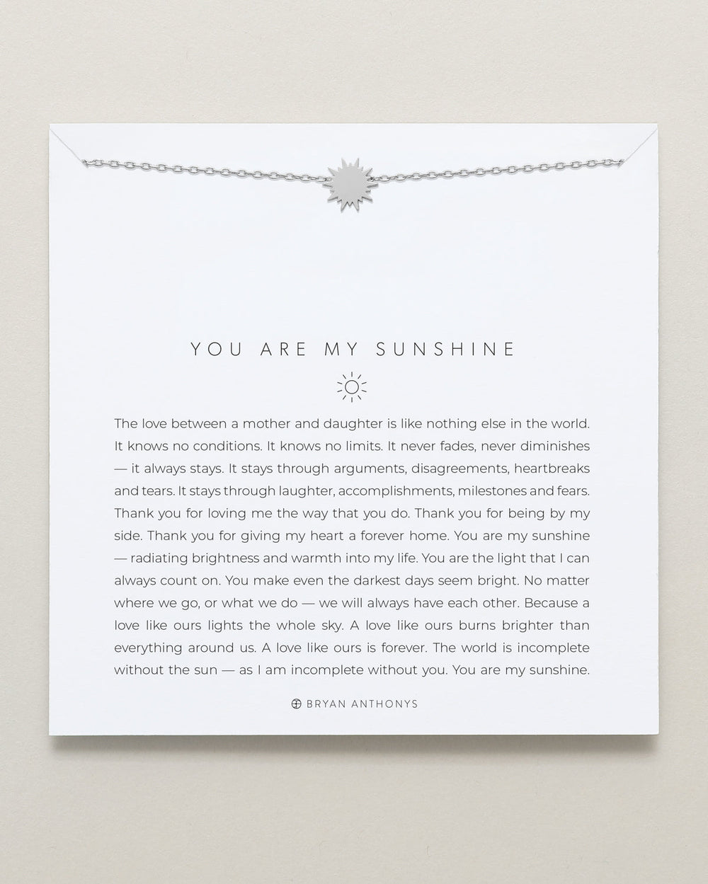 Bryan Anthonys You Are My Sunshine necklace with sun pendant on chain