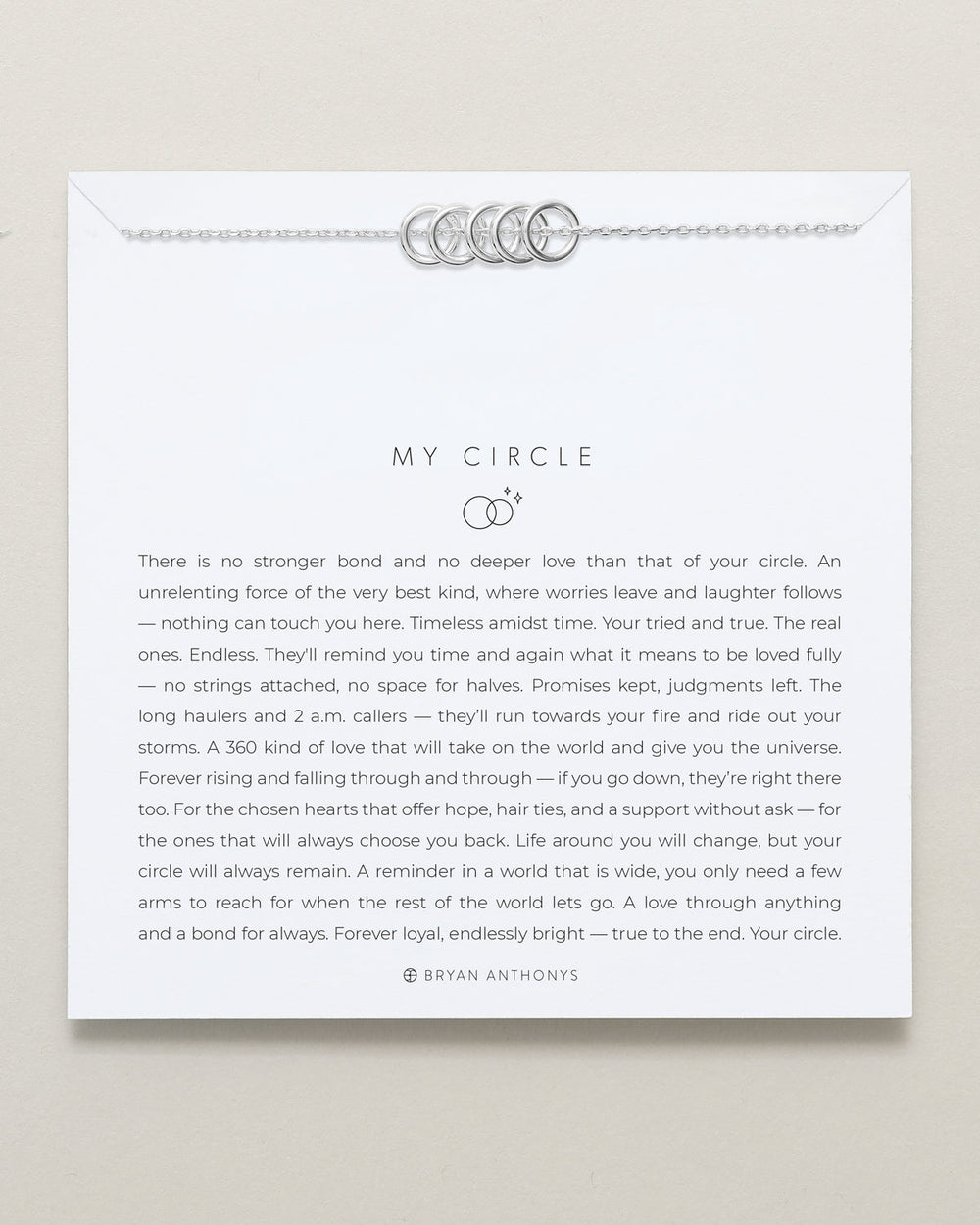 Bryan Anthonys My Circle dainty necklace with five interlocking rings on delicate chain