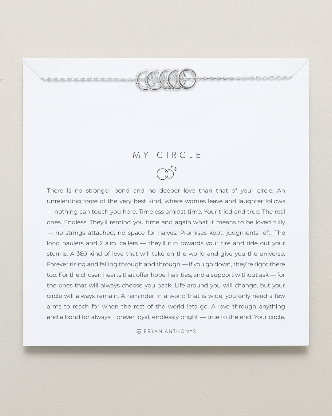 Bryan Anthonys My Circle dainty necklace with five interlocking rings on delicate chain