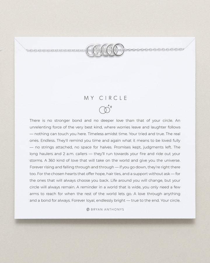 Bryan Anthonys My Circle dainty necklace with five interlocking rings on delicate chain