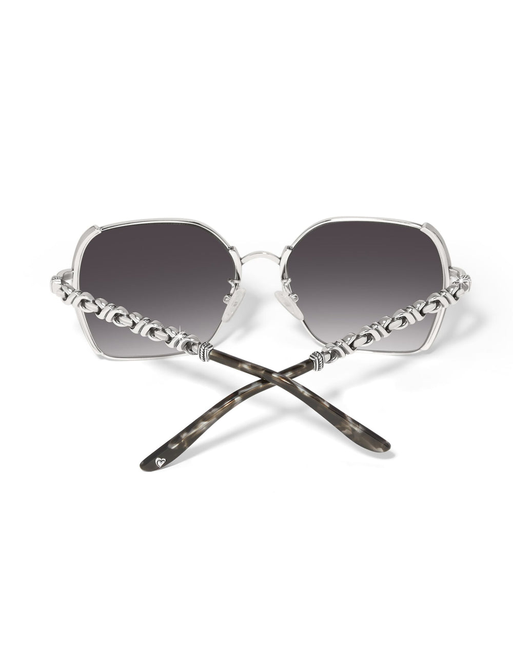 Brighton Interlok Twist Sunglasses rear view showing silver chain-link temples and gradient gray lenses