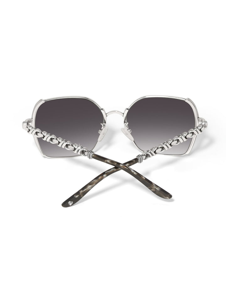 Brighton Interlok Twist Sunglasses rear view showing silver chain-link temples and gradient gray lenses