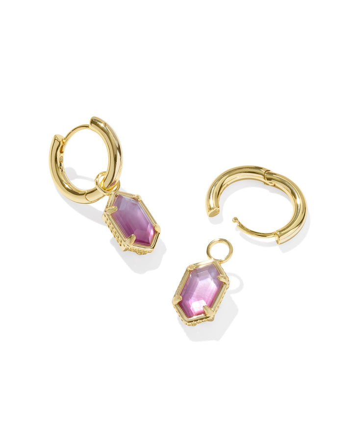 Kendra Scott: Hallie Huggie Earrings in Gold Purple Watercolor Illusion