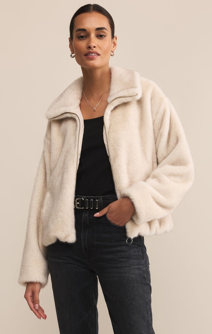 Z Supply: Amethyst Faux Fur Jacket in Crystal (zj253278)