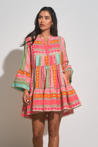 Elan: 2 Dress A Line with Long Sleeves in Neon Multi cne5570