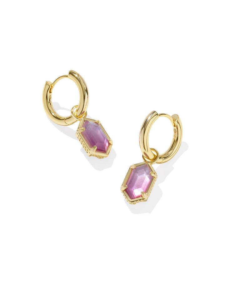Kendra Scott: Hallie Huggie Earrings in Gold Purple Watercolor Illusion