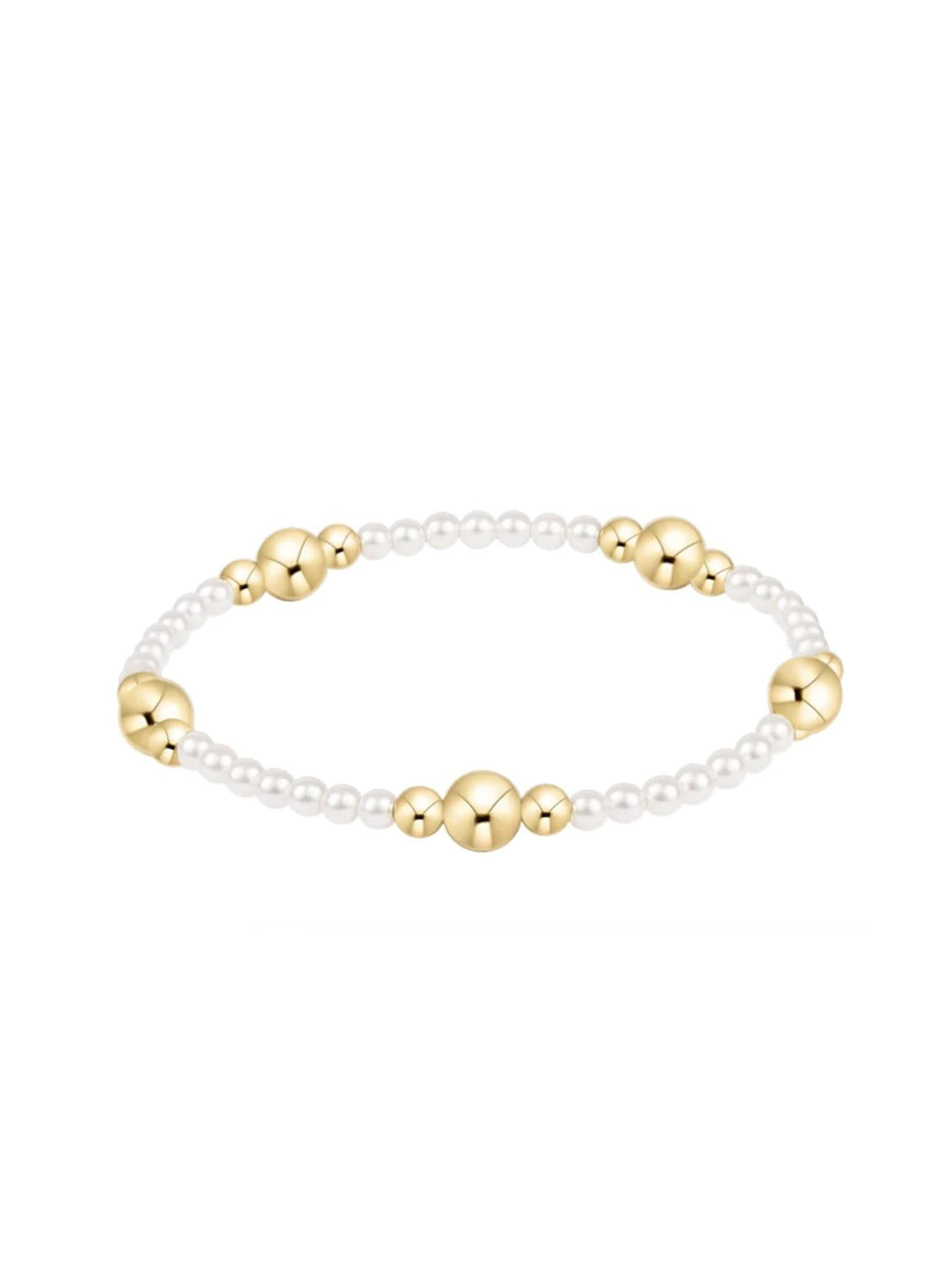 Enewton white pearl and gold bead bracelet on clean white background