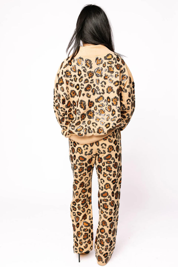 Queen of Sparkles: Tan, Brown, & Black Leopard Mock Neck Sweatshirt